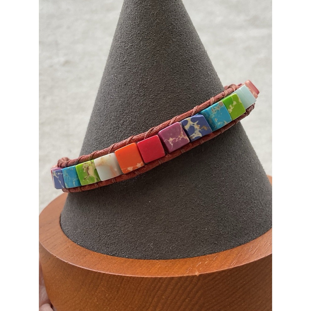 handmade boho-style multi-color natural stone Square bead Bracelet